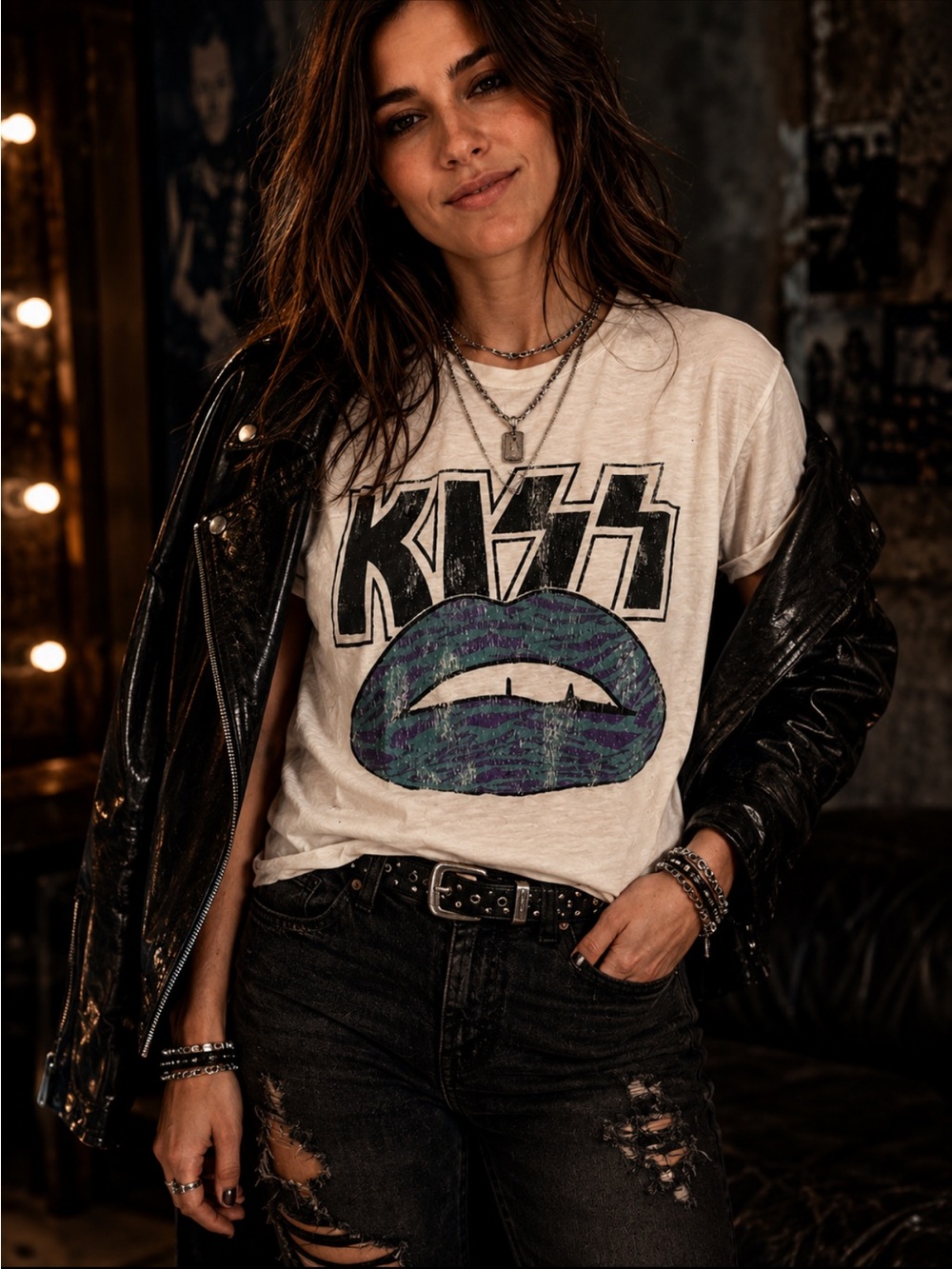 Kiss White Tee with Purple Lip Graphic - Kids Short Sleeve